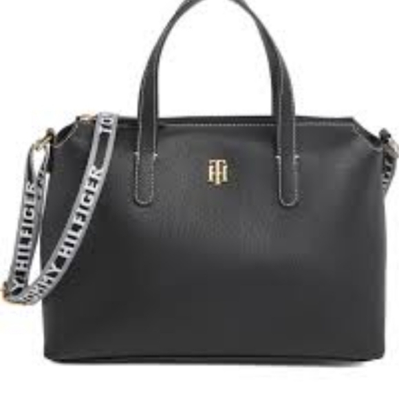 NEW Tommy Hilfiger Women's Gina II Convertible Top Zip Satchel Peb - Bag - Black - Picture 3 of 10